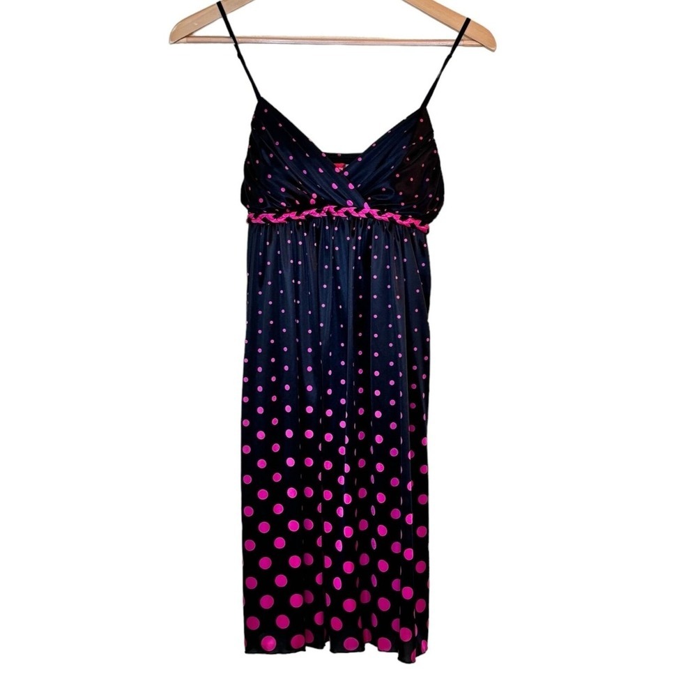 Y2K Babydoll Polka Dot Dress Size M Black Pink Retro Pin Up Sash Dark Coquette